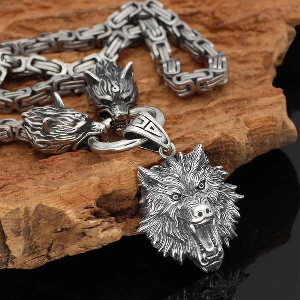 King Viking Wolf Necklace Stainless Steel Wolf Viking Series